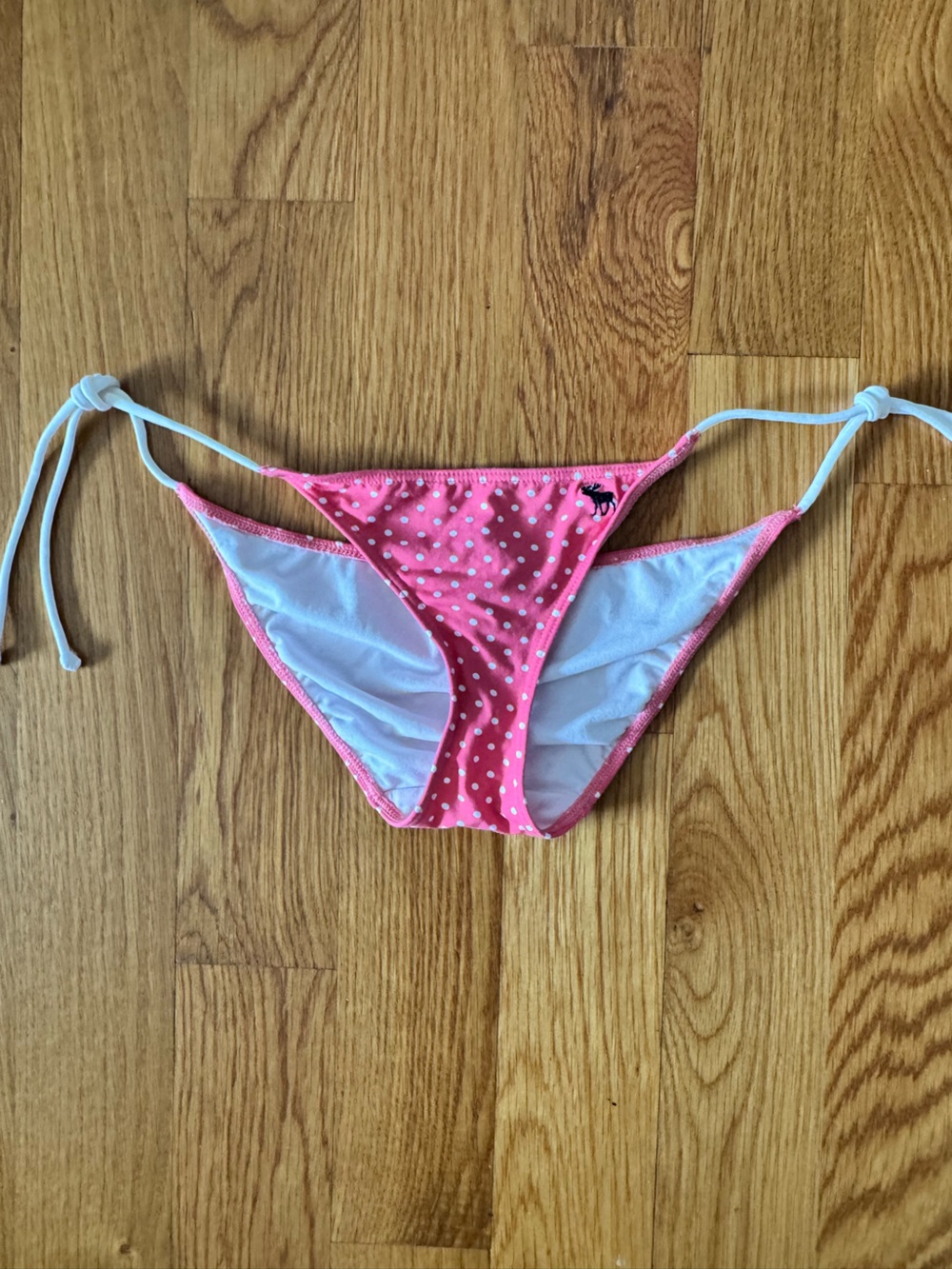 Abercrombie Fitch AF Pink White Polka Dot String Bikini Swim Bottoms XS X-Small